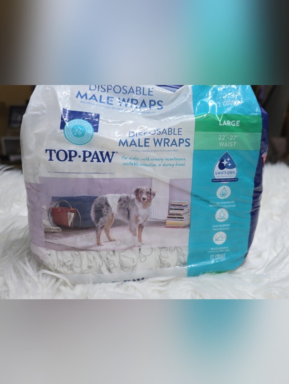 Top Paw Disposable Male Wraps for Dogs - White